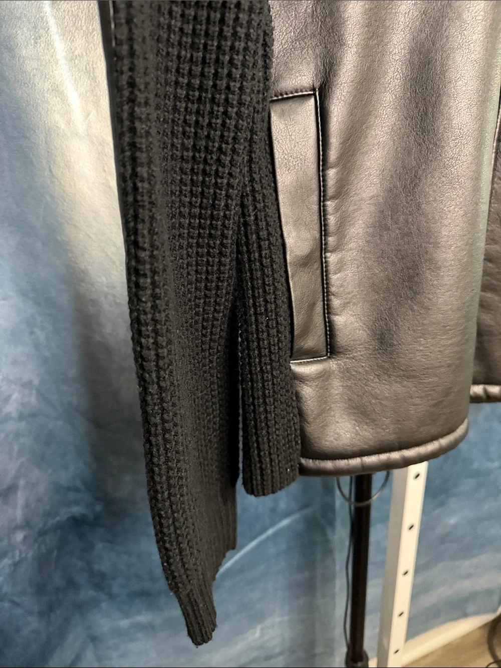 A/X Armani Exchange Black Leather-Front Knit Zip-Up Sweater Size Medium